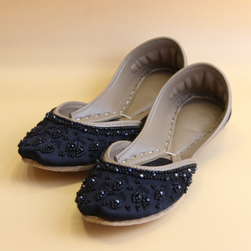 One-of-a-Kind Black Raw Silk Slides – Handcrafted Elegance For Women